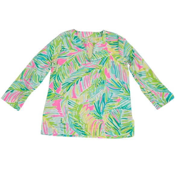 Lilly Pulitzer Tunic Shirt Womens Small Green Pink Amelia Island Tropical Storm - Picture 2 of 14